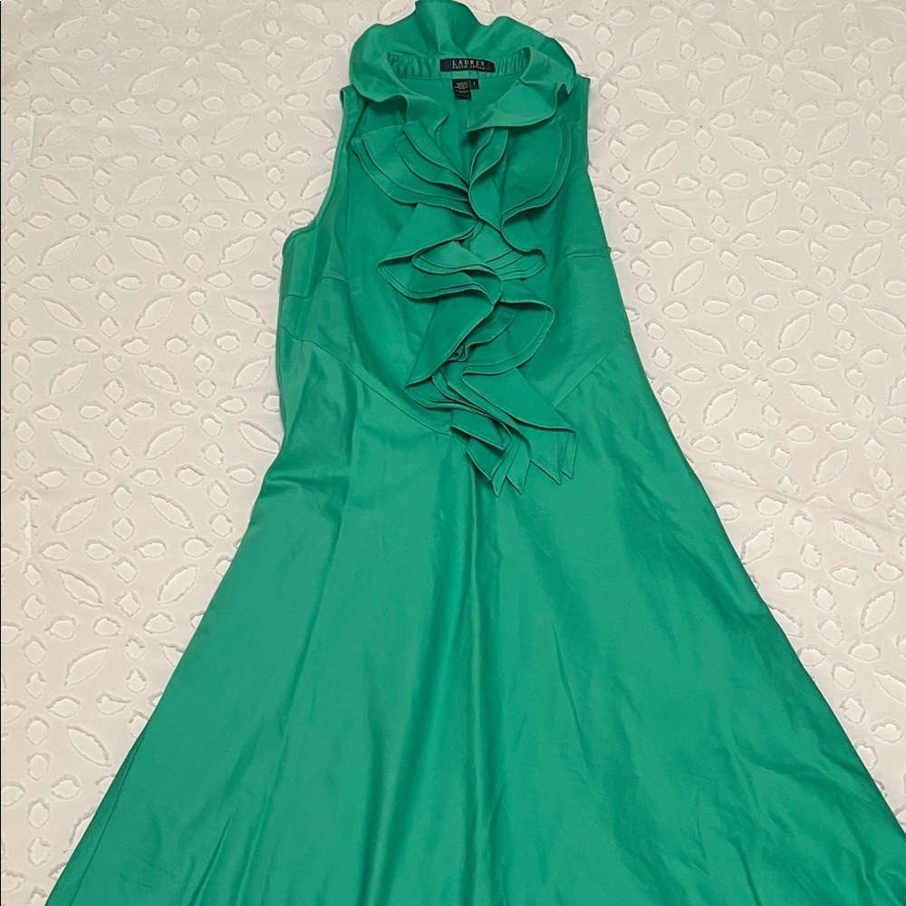 Ralph Lauren Vibrant Green Ruffled Midi Dress